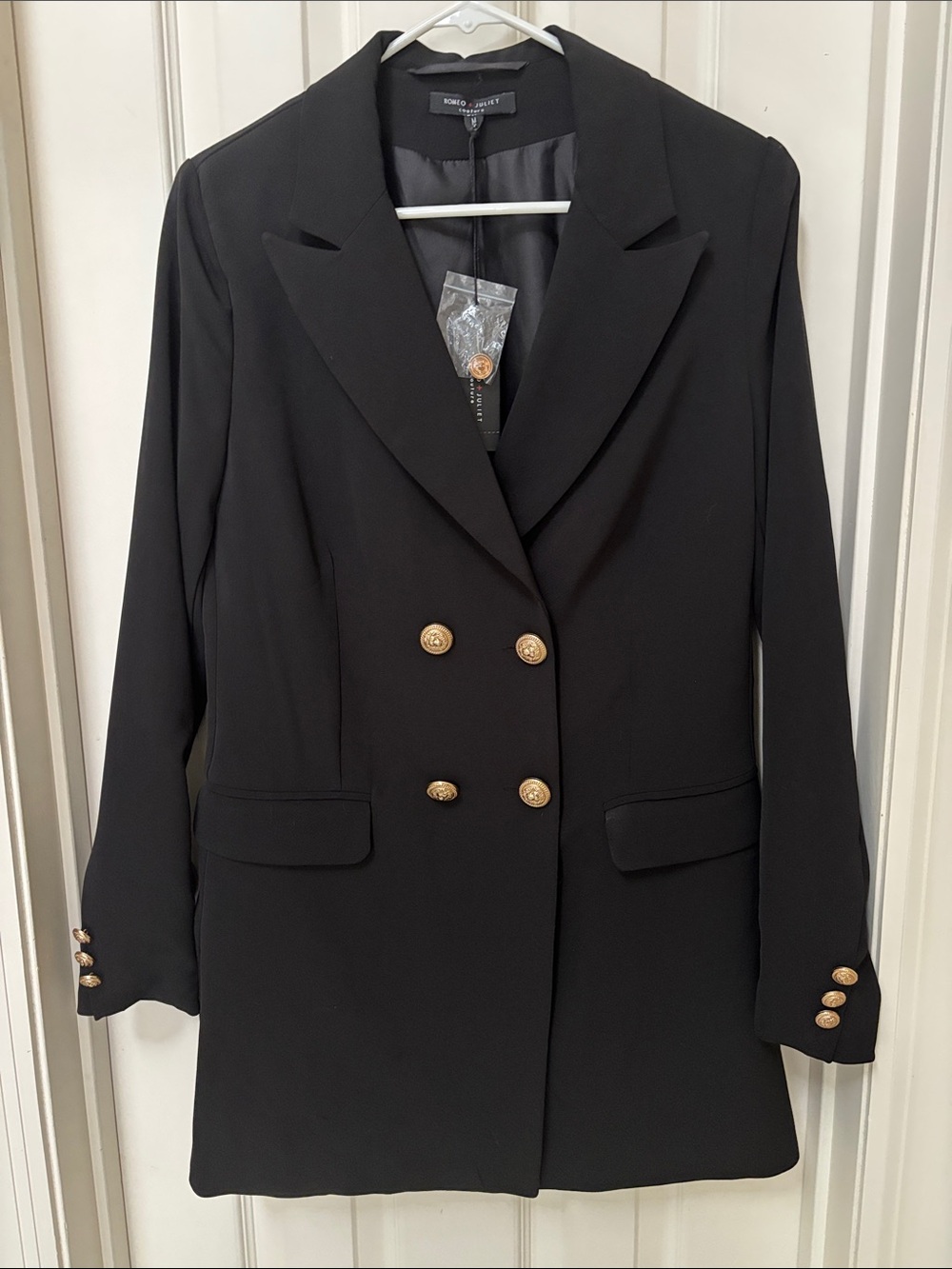 Romeo & Juliet Couture Black Double-Breasted Blazer with Gold Buttons